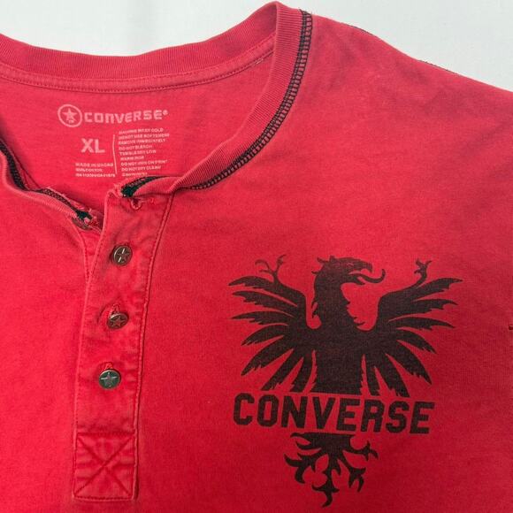 Vintage Converse Red Long Sleeve Henley Shirt XL Eagle Graphic - Picture 2 of 5